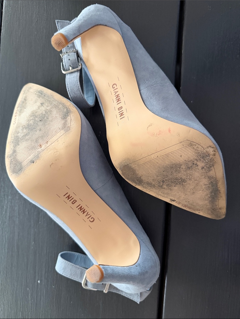 Gianni Bini Light Blue Gray Suede Pointed-Toe Ankle-Strap Heels - Picture 3 of 7